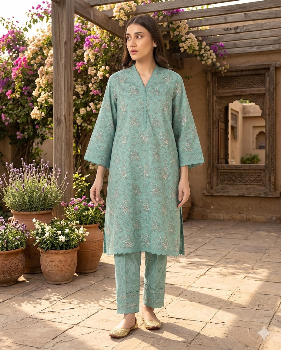2 Piece unstitched lawn suit
