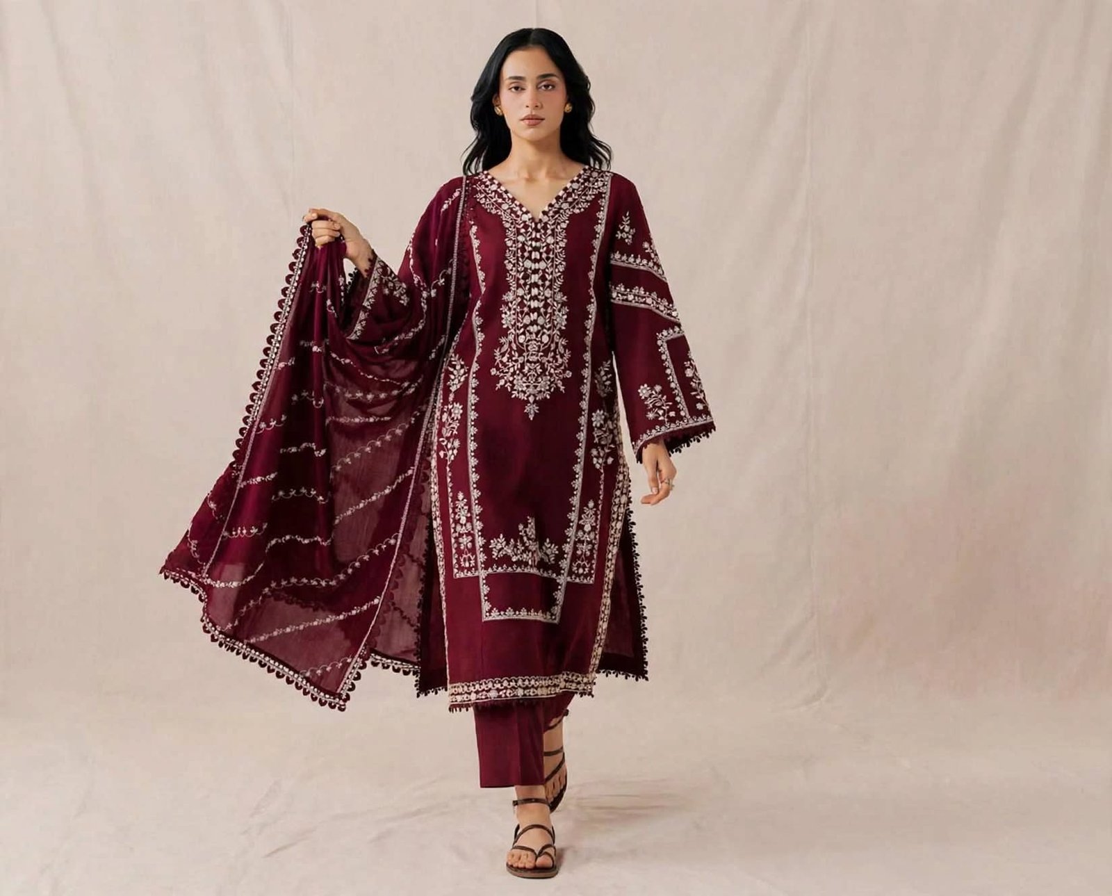 4 Mahnur Premium Airjet Dhanak With Embroidery Dhanak Shawl MR-1450